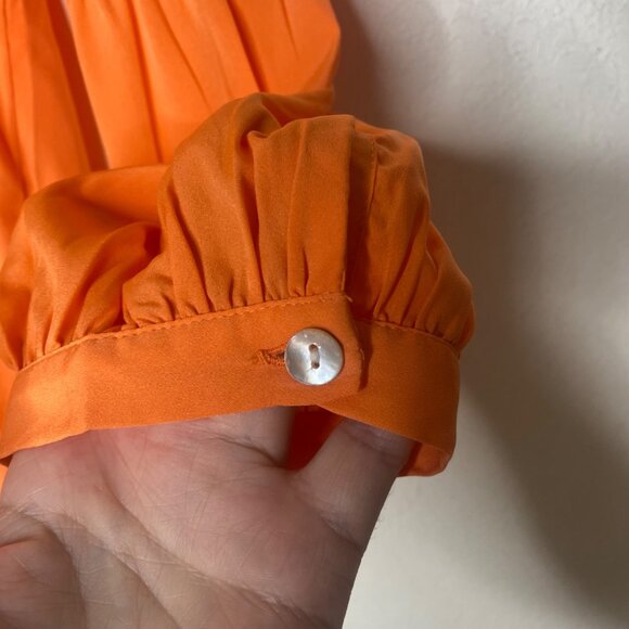Chicos 2 Orange Blouse Womens L White Embellished Puff Long Sleeves Boho Casual - Picture 8 of 13